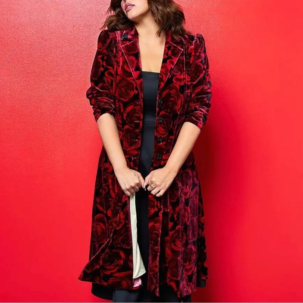 Betsey Johnson Floral Puff Sleeve Button Front Coat